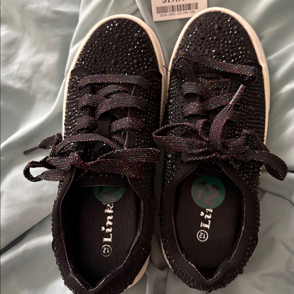 Link Black Rhinestone Sparkle Platform Sneakers, never worn!